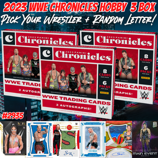 Break 2935 - 2023 WWE Chronicles Hobby 3 Box - Pick Your Wrestler + Random Letter!