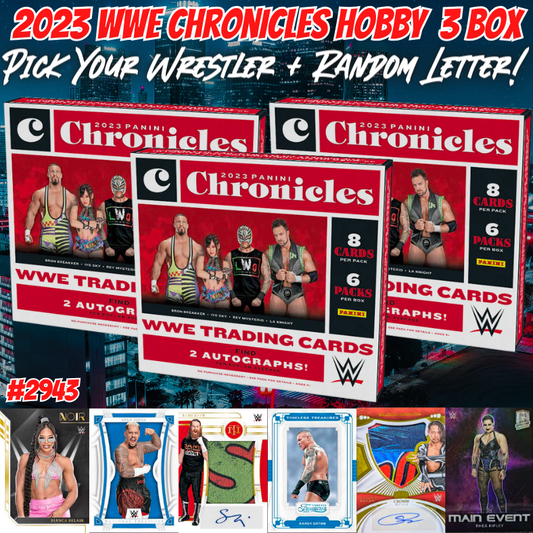 Break 2943 - 2023 WWE Chronicles Hobby 3 Box - Pick Your Wrestler + Random Letter!