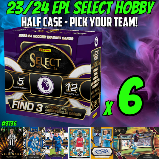 Break 3136 - 23/24 EPL Select Hobby 6 Box HALF CASE - Pick Your Team/Player!