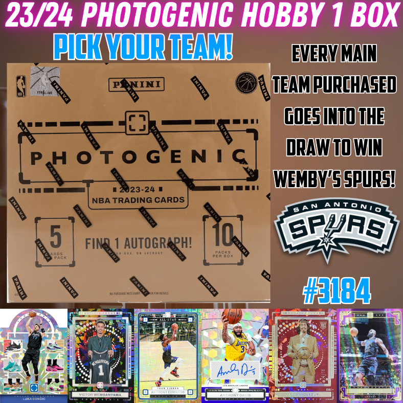 Break 3184 - NBA 23/24 Photogenic Hobby - WIN SPURS - Pick Your Team!