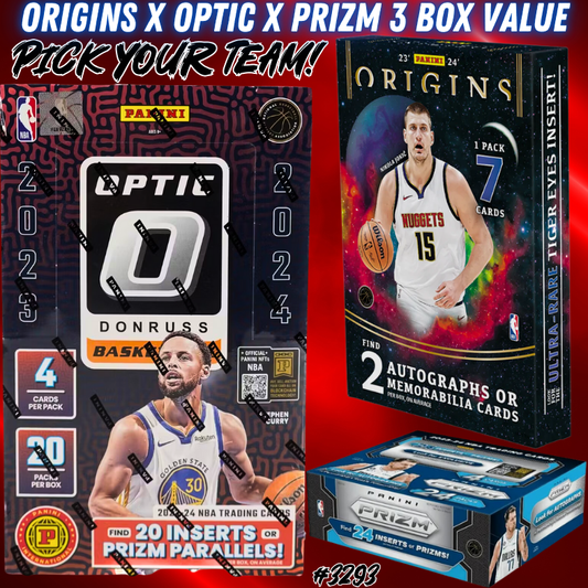 Break 3293 - NBA 23/24 Origins Hobby x Optic x Prizm 3 Box Value - Pick Your Team!