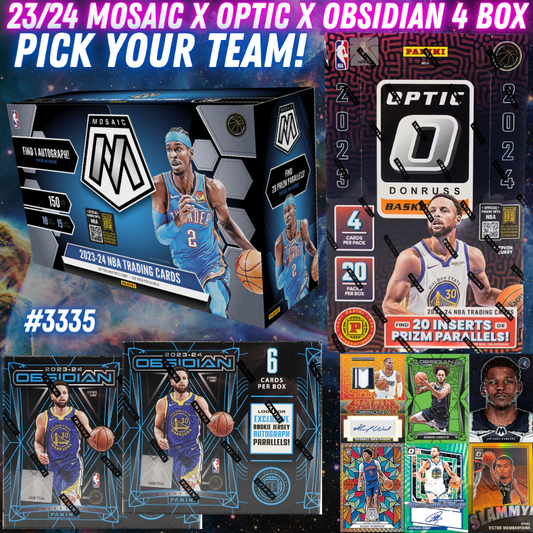 Break 3335 - NBA 23/24 Mosaic x Obsidian x Optic 4 Box - Pick Your Team!