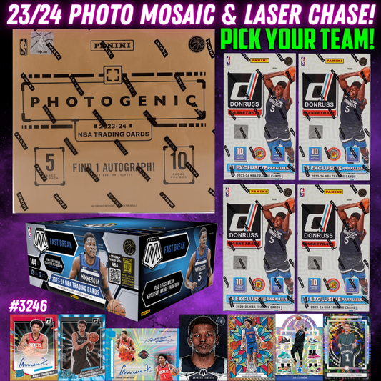 Break 3426 - 23/24 NBA Photogenic x Mosaic Laser Hunt - 6 Box Pick Your Team!