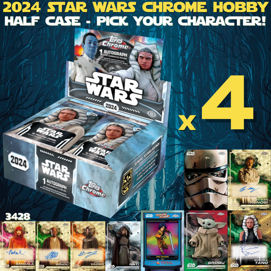 Break 3428 - NEW 2024 Star Wars Chrome Hobby 4 Box HALF CASE - Pick Your Character!