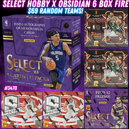 Break 3470 - NBA 22/23 Select Hobby x Obsidian x Spectra 6 Box - $69 Random Teams!