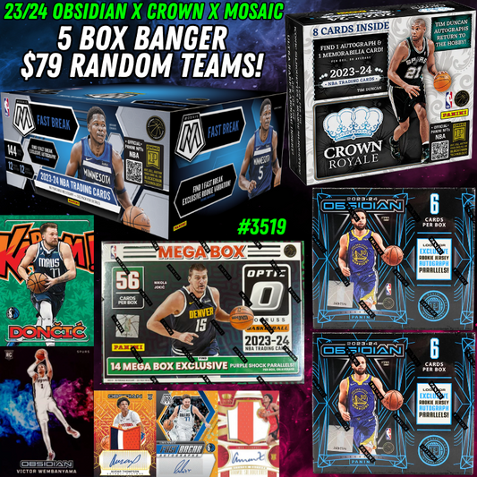 Break 3519 - NBA 23/24 Crown Royale x Obsidian x Mosaic 5 Box - $79 Random Teams!