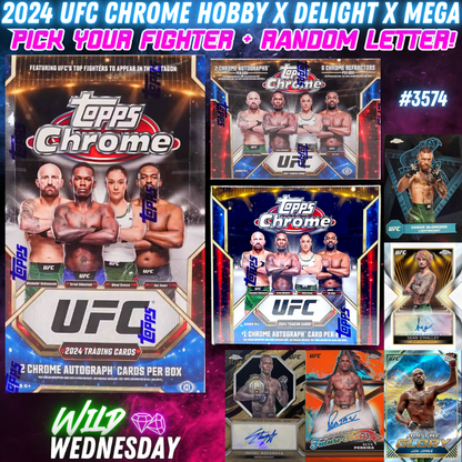 Break 3574 - 2024 UFC Chrome Hobby x Delight x Mega 3 Box - Pick Your Fighter + Random Letter!