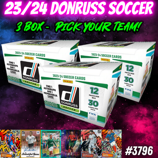 Break 3796 - 23/24 Donruss Soccer Hobby 3 Box - Pick Your Team/Player!