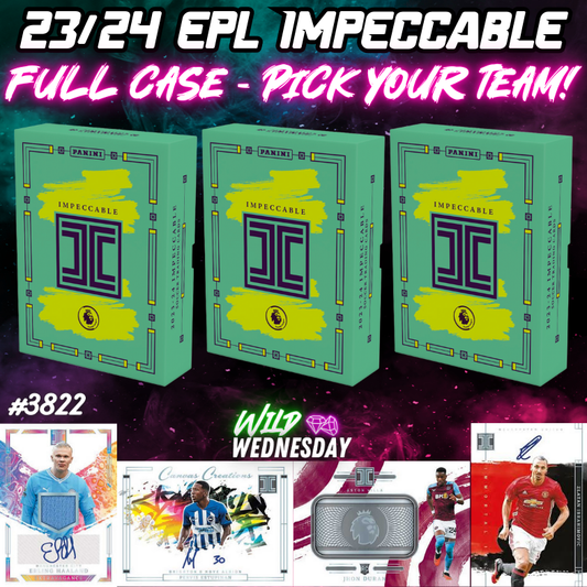 Break 3823 - 23/24 EPL Impeccable Hobby 3 Box FULL CASE - Pick Your Team/Player!