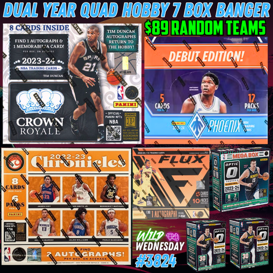 Break 3824 - NBA Dual Year Quad Hobby 7 Box Banger - $89 Random Teams!