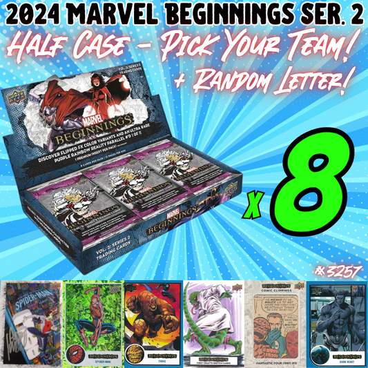 Break 3257 - 2024 Marvel Beginnings Series 2 HALF CASE - Pick Your Character/Team + Random Letter!