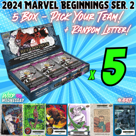 Break 3311 - 2024 Marvel Beginnings Series 2 - 5 Boxes - Pick Your Character/Team + Random Letter!