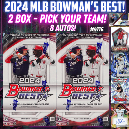 Break 4116 - 2024 MLB Bowman Best Hobby - 2 Box - 8 Autos! - Pick Your Team
