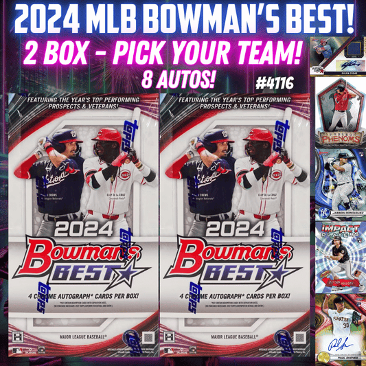 Break 4116 - 2024 MLB Bowman Best Hobby - 2 Box - 8 Autos! - Pick Your Team