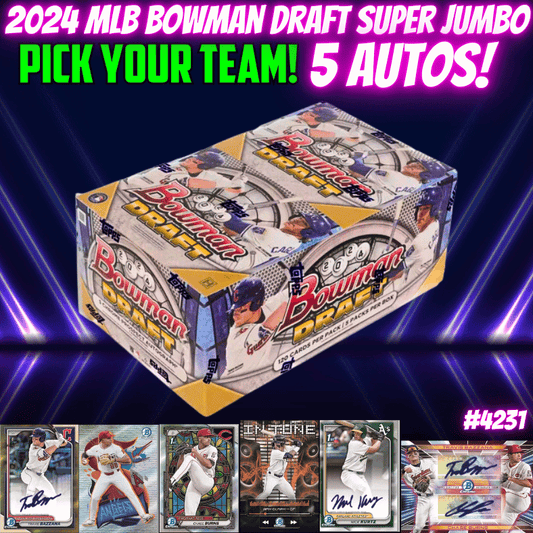 Break 4231 - 2024 MLB Bowman Draft SUPER Jumbo Box - 5 Autos - Pick Your Team!