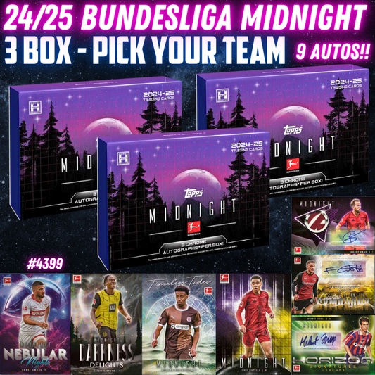 Break 4399 - NEW RELEASE - 24/25 Topps Bundesliga Midnight - Half Case - Pick Your Team - 9 Autos!