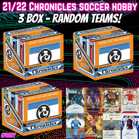 Break 4877 - 21/22 Chronicles Soccer Hobby - 3 Box - Random Teams!