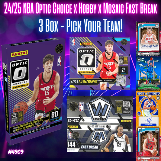Break 4909 - NBA 24/25 Optic HOBBY x CHOICE x Mosaic Fast Break 3 Box - Pick Your Team!