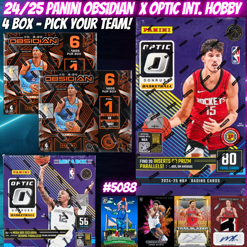 Break 5088 - NBA 24/25 PANINI Obsidian x Optic Int. Hobby 4 Box  - Pick Your Team!