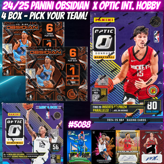 Break 5088 - NBA 24/25 PANINI Obsidian x Optic Int. Hobby 4 Box  - Pick Your Team!
