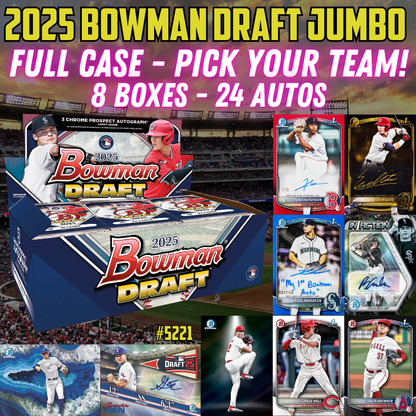 Break 5221 - 2025 Bowman Draft RELEASE DAY Hobby Jumbo - FULL CASE - Pick Your Team!