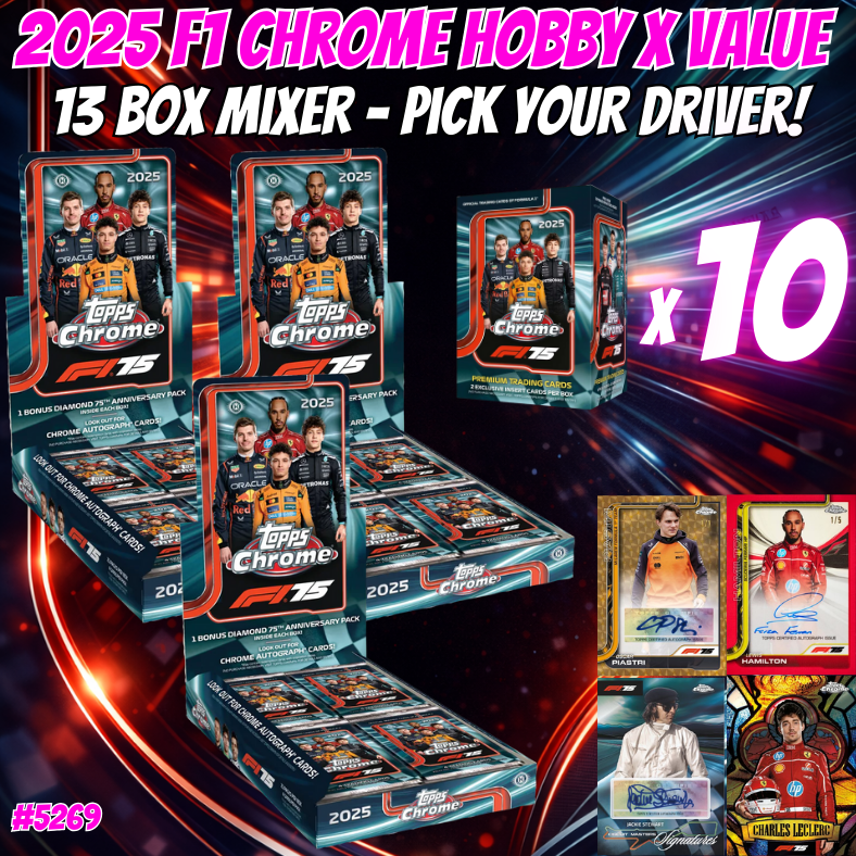 Break 5269 - 2025 F1 Chrome Hobby x Value 13 Box Mixer - Pick Your Driver!