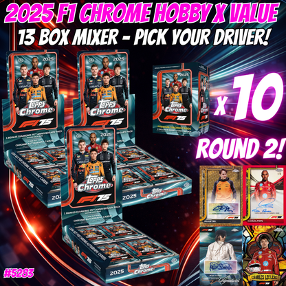 Break 5283 - 2025 F1 Chrome Hobby x Value 13 Box Mixer - Pick Your Driver! ROUND 2!