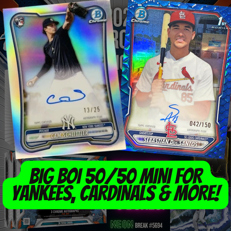 Big Boi 50/50 mini for Yankees, Cardinals & more in Break 5694 - 2026 Bowman Chrome Baseball Double HALF CASE - PYT!