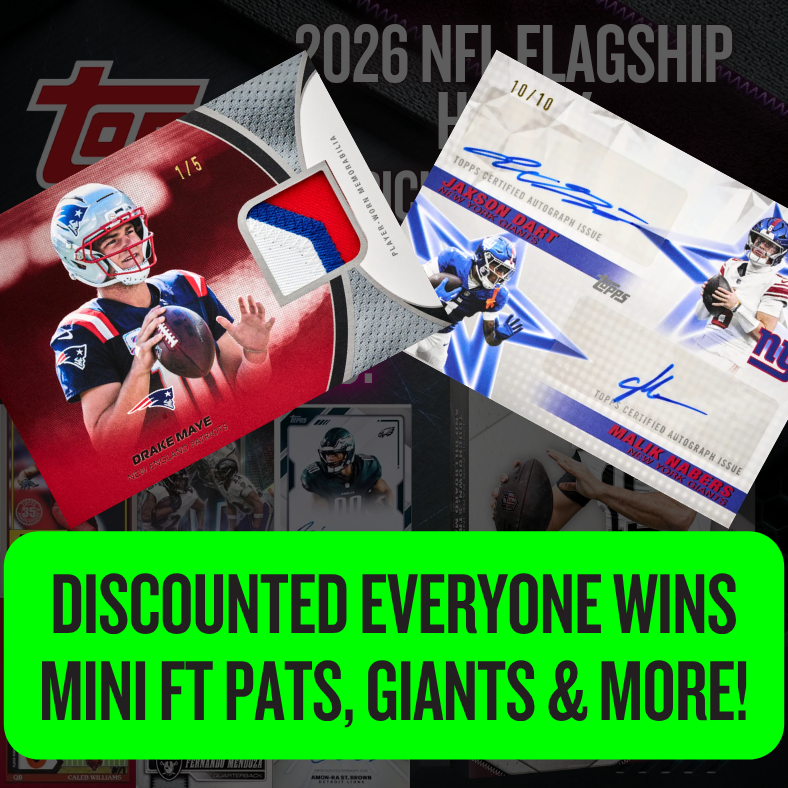 Discounted EVERYONE WINS Mini ft Pats, Giants & More in Break 5697 - 2026 NFL Flagship Hobby 12 Box - FULL CASE - PYT!