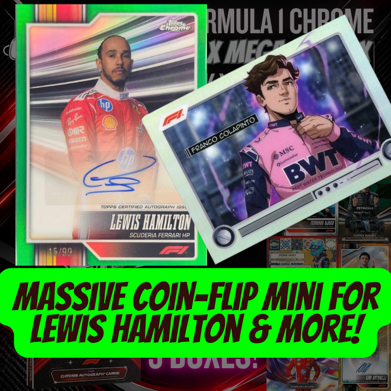Massive Coin-flip mini for Lewis Hamilton & more in Break 5731 - 2026 Formula 1 Chrome Hobby x Mega - 8 Box PYT!