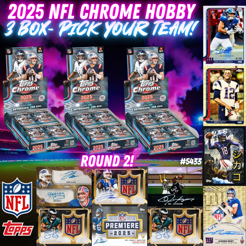 Break 5433 - Topps 2025 NFL CHROME Football HOBBY - 3 Box - PICK YOUR TEAM! ROUND 2!
