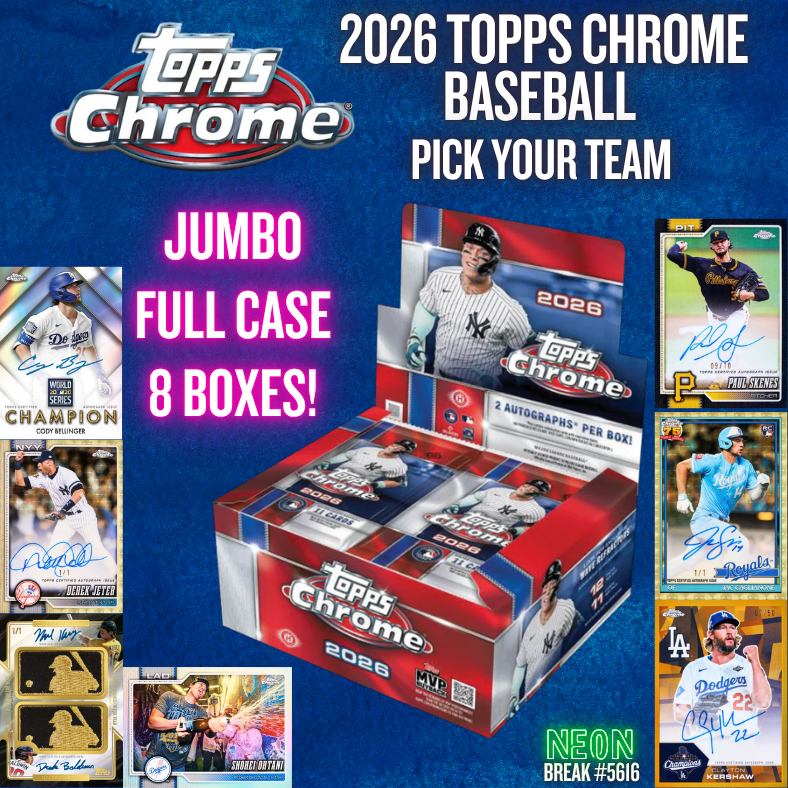 Break 5616 - 2026 Topps Chrome Baseball - JUMBO -  FULL CASE - Pick Your Team!