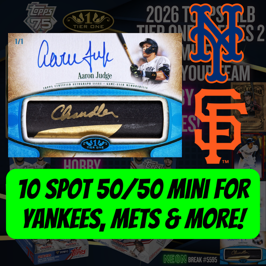 HUGE 50/50 Mini for Yankees, Mets, Giants & More in Break 5595 - 2026 MLB Tier One 8 Box Mixer