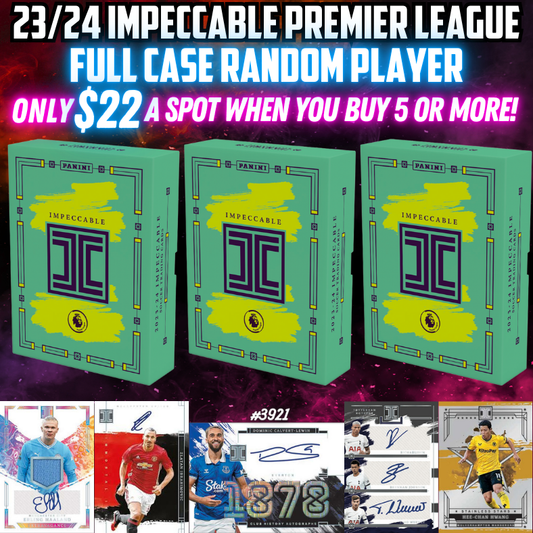 Break 3921 - 23/24 EPL Impeccable Hobby 3 Box FULL CASE - Random Player!
