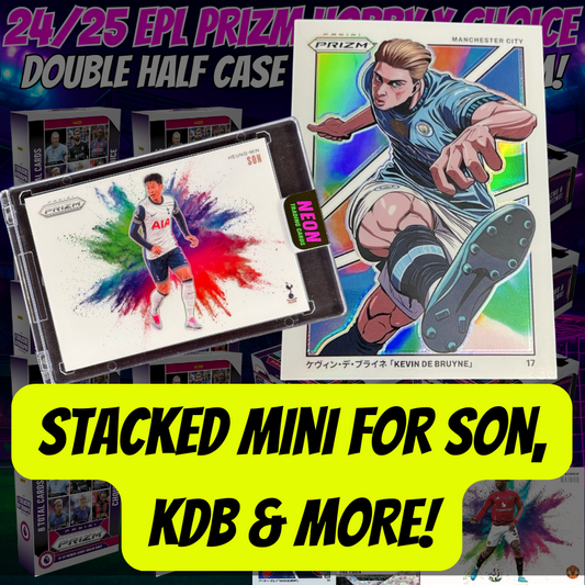 Stacked Mini for Son, KDB & MORE in Break 4472 - 24/25 EPL Prizm Hobby x Choice - DOUBLE HALF CASE - Pick Your Team/Player!