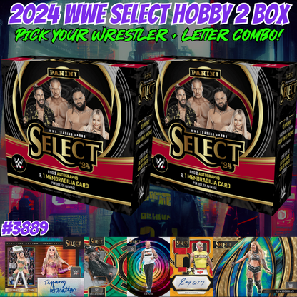 Break 3888 - 2024 WWE Select Hobby 2 Box - Pick Your Superstar & Letter Combo!