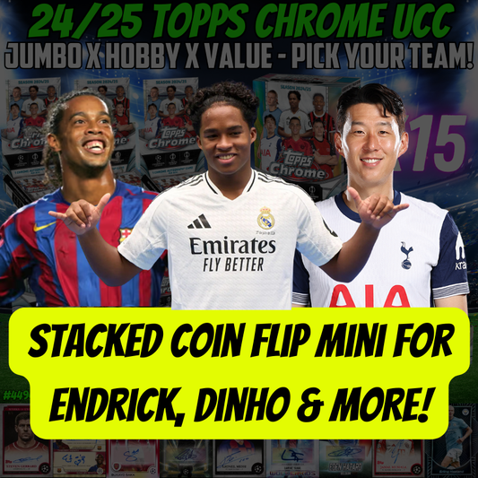 Stacked Coin Flip Mini for Endrick, Dinho & MORE in Break 4494 - 24/25 UCC Chrome Jumbo x Hobby x Value 22 Box Pick Your Team!