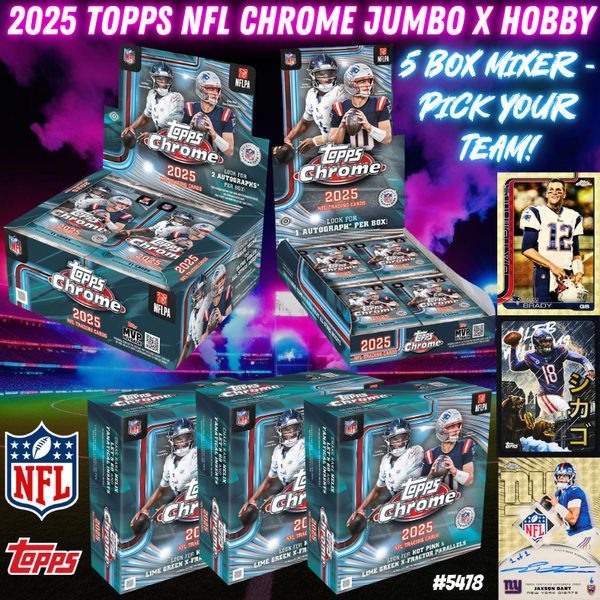 Break 5478 - 2025 Topps NFL Chrome Jumbo x Hobby 5 Box Mixer - Pick Your Team!