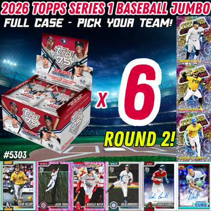 Break 5303 - 2026 Topps Series 1 Baseball Jumbo - Full Case - Pick Your Team! ROUND 2!