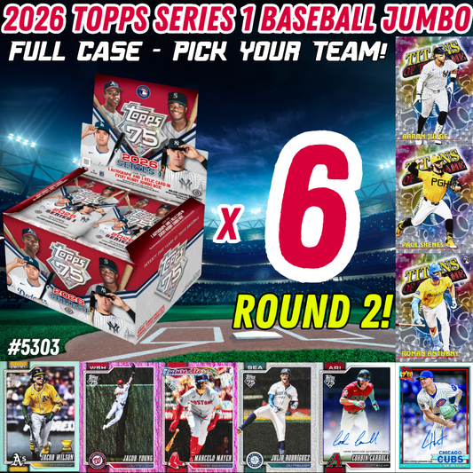 Break 5303 - 2026 Topps Series 1 Baseball Jumbo - Full Case - Pick Your Team! ROUND 2!