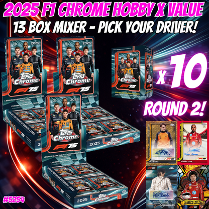 Break 5254 - 2025 F1 Chrome Hobby x Value 13 Box Mixer - Pick Your Driver! ROUND 2!