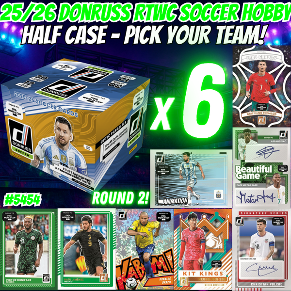 Break 5454 - 25/26 Donruss RTWC Soccer Hobby - HALF CASE - Pick Your Team! ROUND 2!
