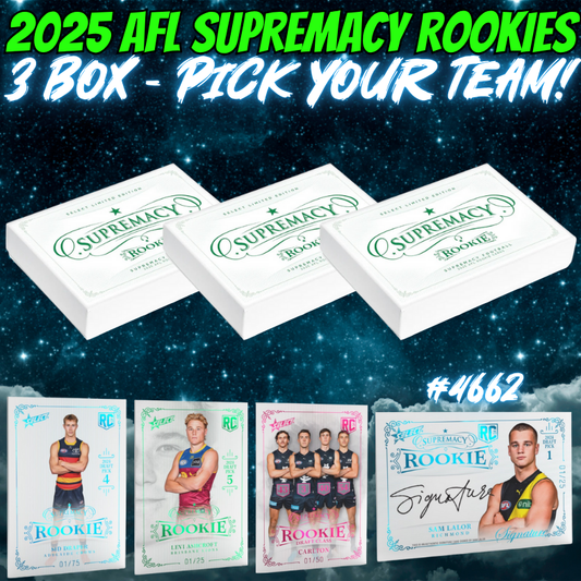 Break 4662 - 2025 AFL Supremacy Rookies - 3 Box - Pick Your Team!