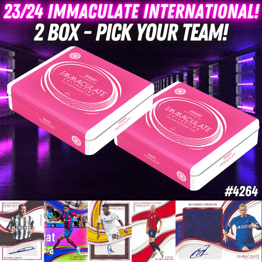 Break 4264 - 23/24 Immaculate Soccer Int. Hobby - 2 Box - Pick Your Team
