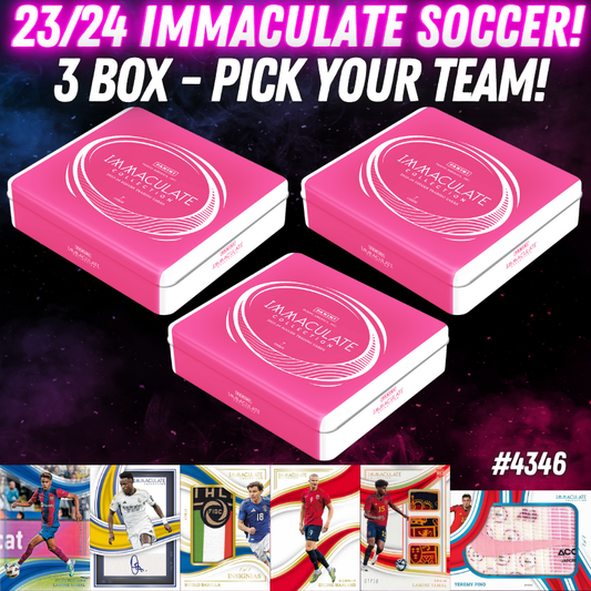 Break 4346 - 23/24 Immaculate Soccer Hobby - 3 Box - Pick Your Team!