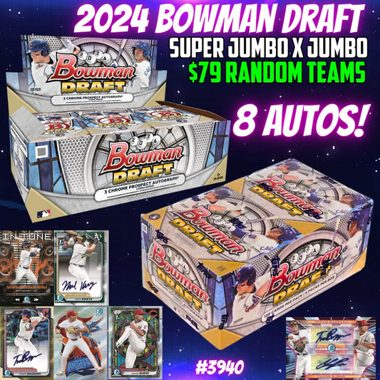 Break 3940 - 2024 Bowman Draft SUPER Jumbo x Jumbo - 8 AUTOS - Random Teams!
