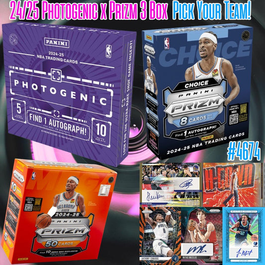 Break 4764 -  NBA 24/25 Photogenic x Prizm 3Box - Pick Your Team!