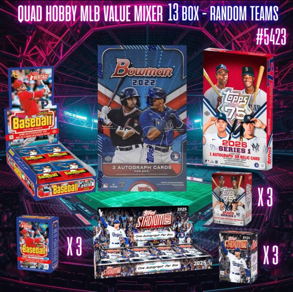 Break 5423 - QUAD Hobby MLB Value Mixer - 13 Box Random Teams!