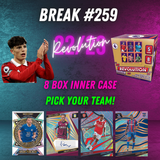 Break 259 - 22/23 Panini EPL Revolution - Inner Case - 8 Boxes - Pick Your Team
