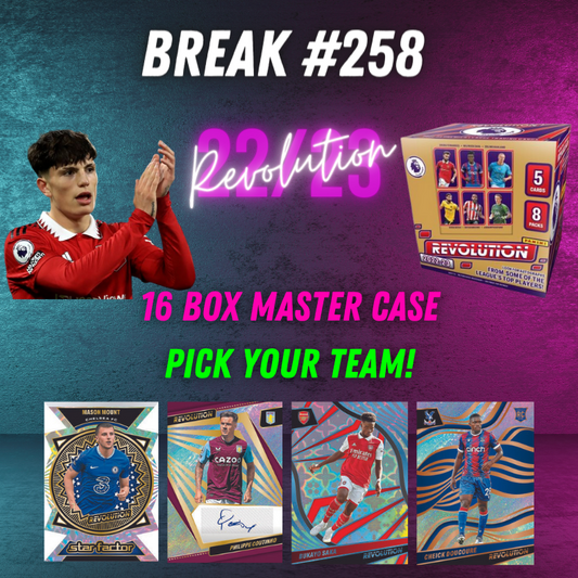 Break 258 - 22/23 Panini EPL Revolution RELEASE DAY - Master Case - 16 Boxes - Pick Your Team